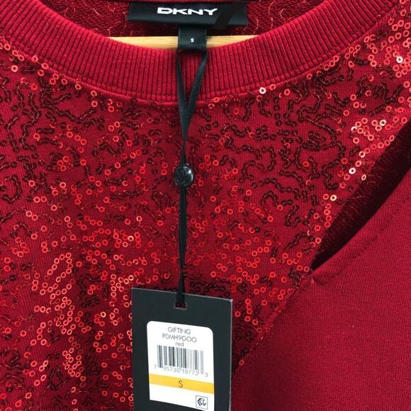 ‎DKNY Sequin-Embellished Keyhole Swe Holiday Red Small - Picture 3 of 11